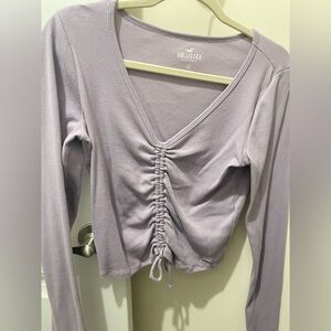 Hollister Women's Light Purple Ruched Long Sleeve Top
